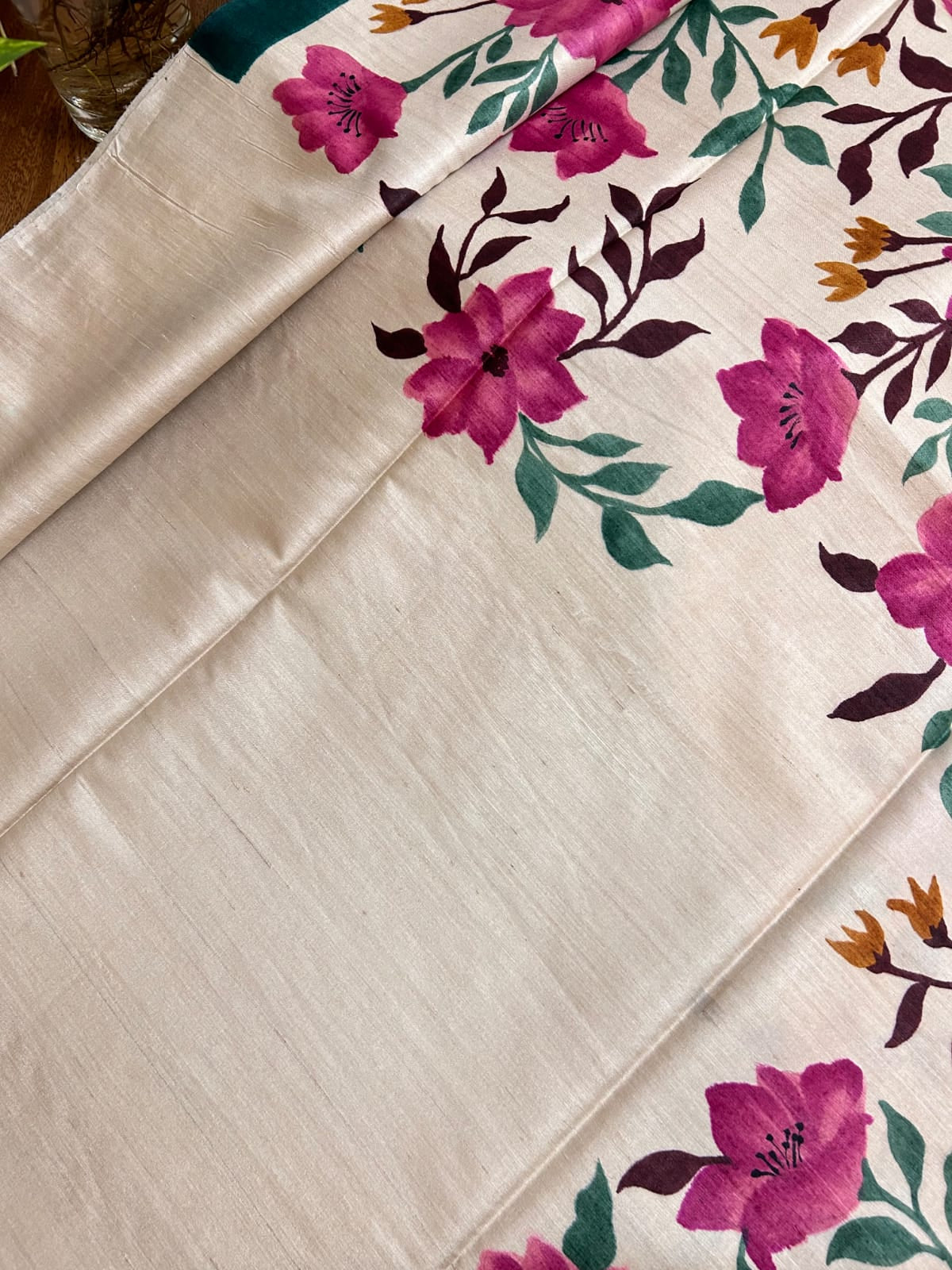 Hand painted Tussar silk: A Floral Tapestry