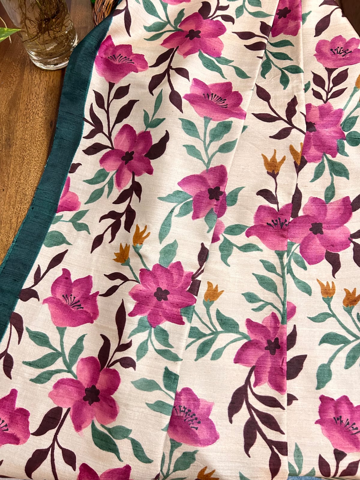 Hand painted Tussar silk: A Floral Tapestry