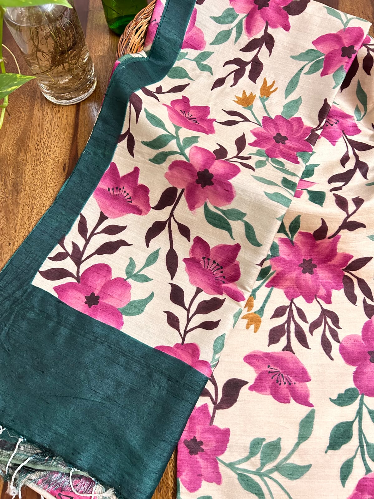 Hand painted Tussar silk: A Floral Tapestry