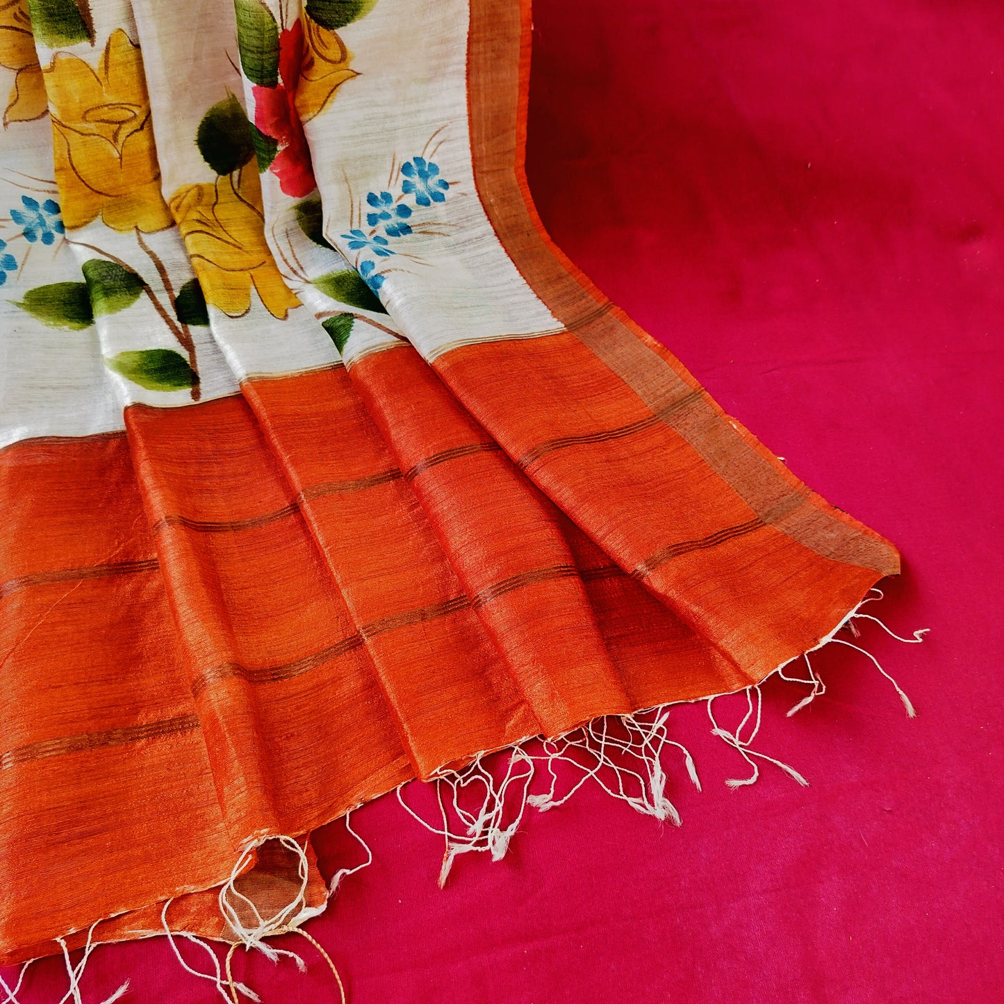 Handcrafted Saree: Hand Painted Floral Bouquet