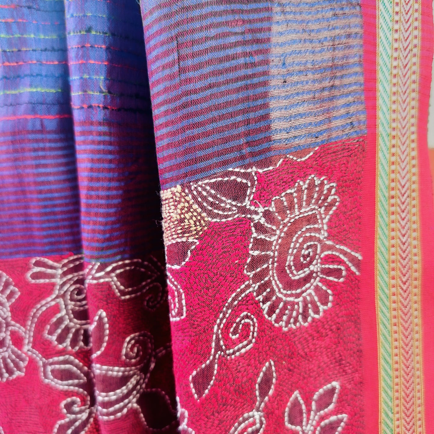 Handcrafted Kantha Saree: Reverse Kantha Delight