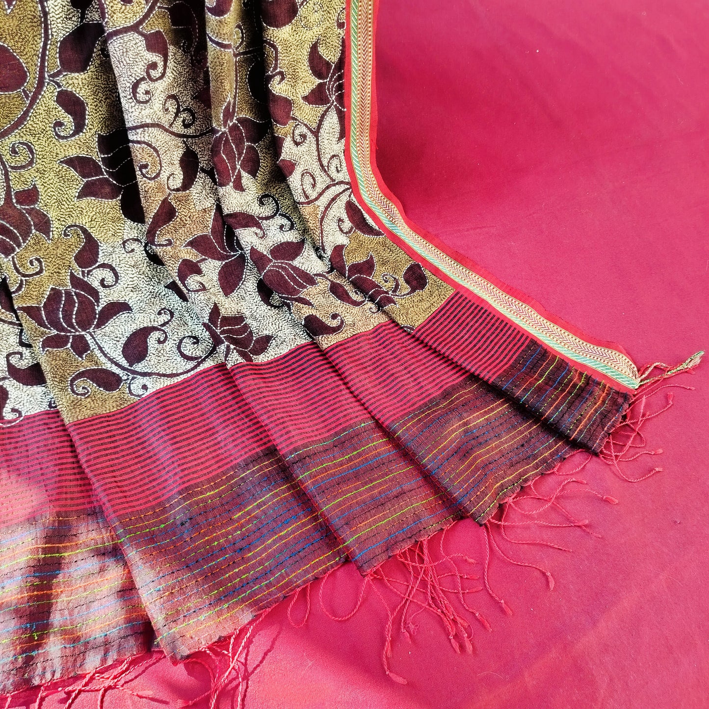 Handcrafted Kantha Saree: Reverse Kantha Delight