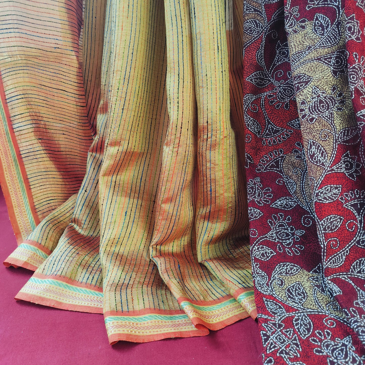 Handcrafted Kantha Saree: Reverse Kantha Delight
