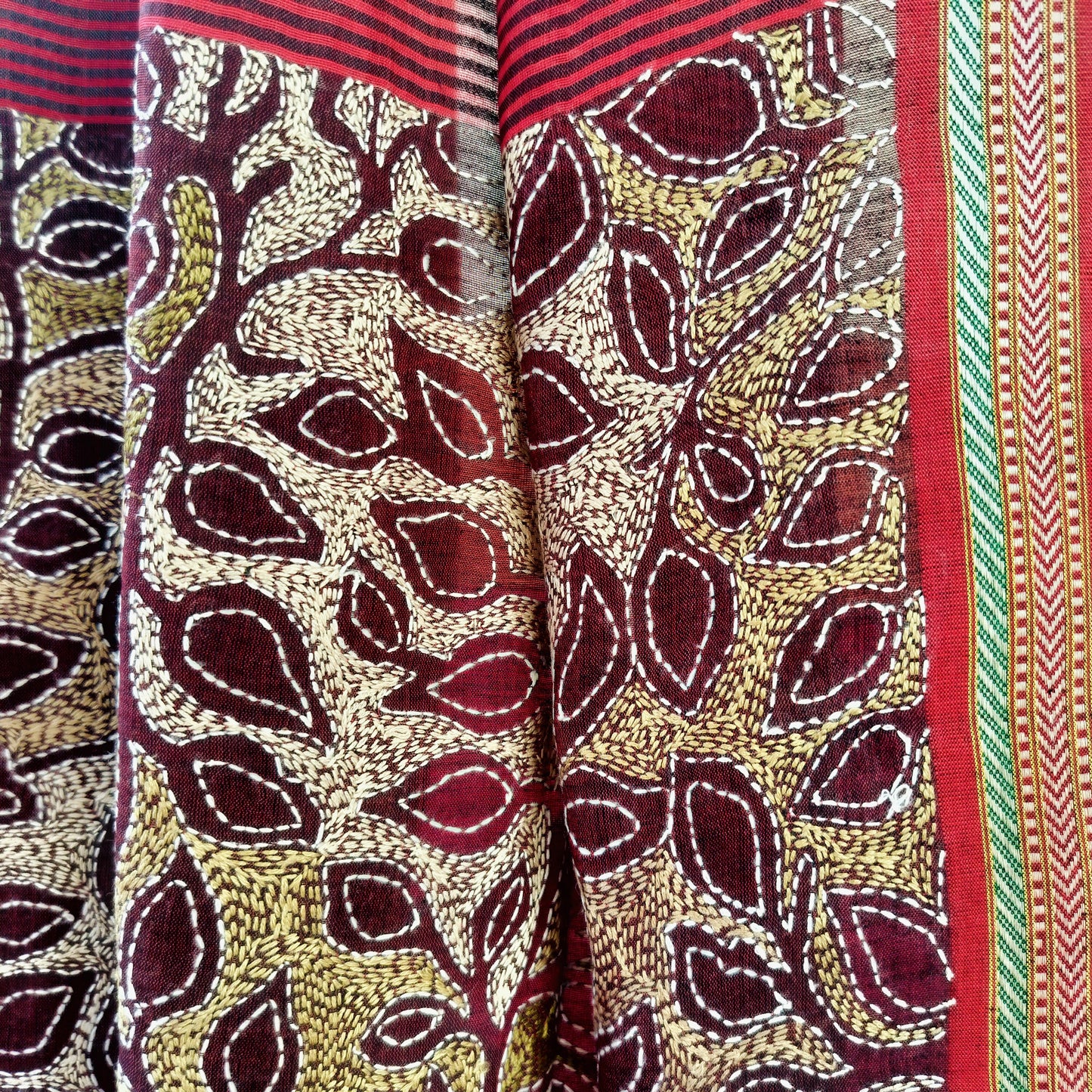 Handcrafted Kantha Saree: Reverse Kantha Delight
