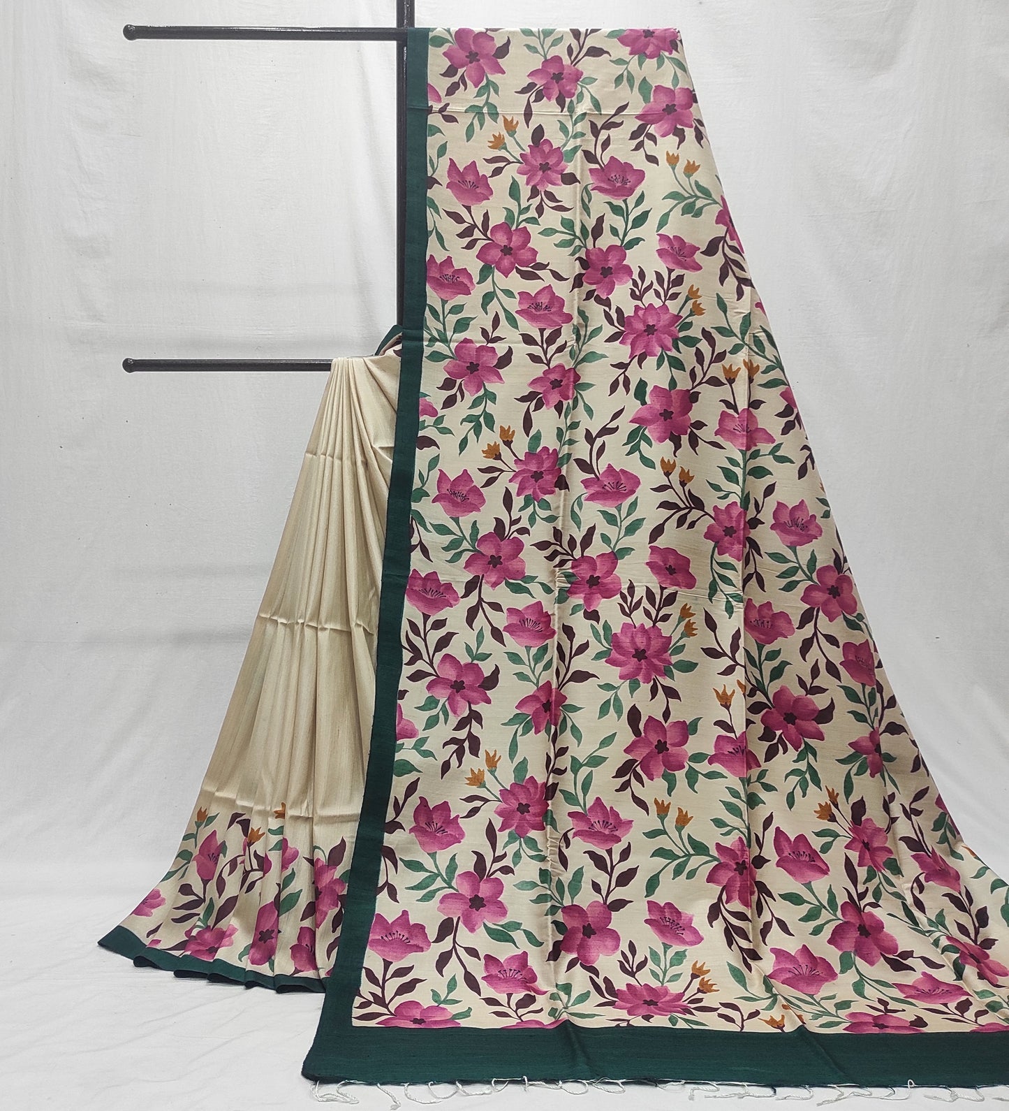 Hand painted Tussar silk: A Floral Tapestry