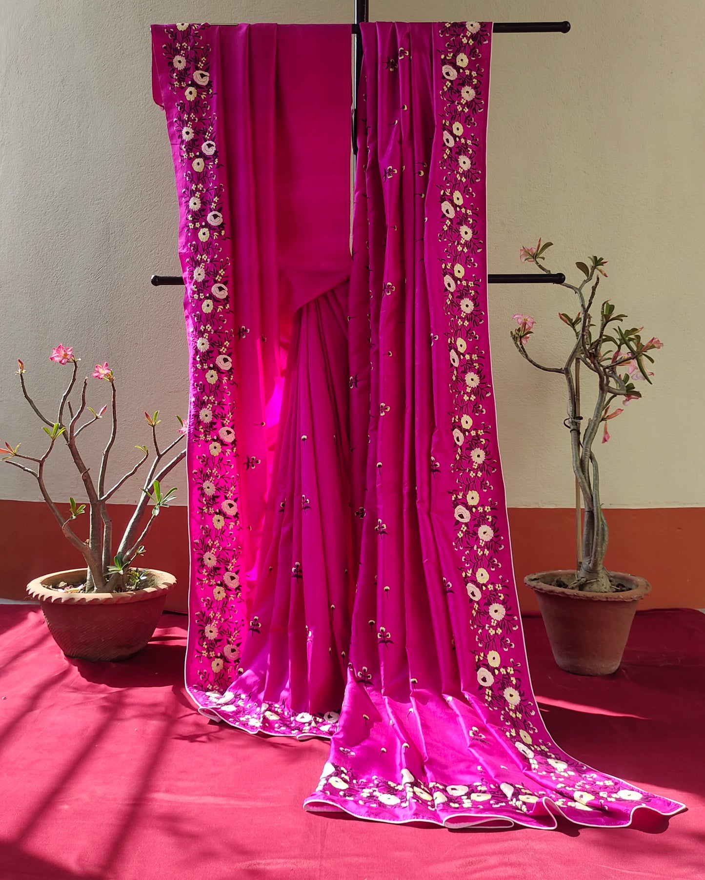Handcrafted Parsi Embroidery Saree: Hand embroidered Parsi
