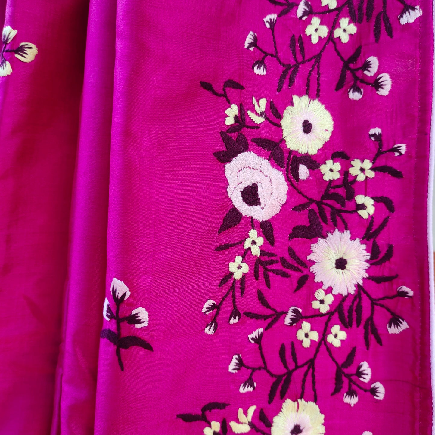 Handcrafted Parsi Embroidery Saree: Hand embroidered Parsi