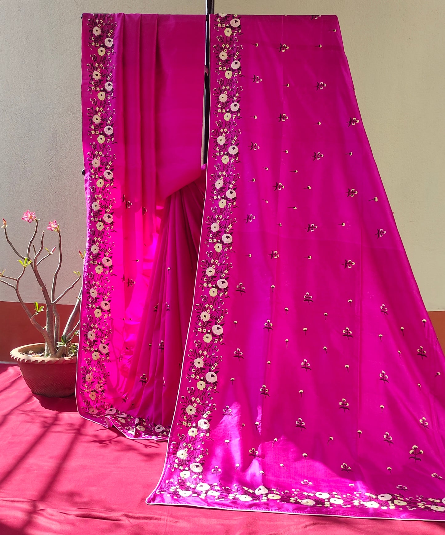 Handcrafted Parsi Embroidery Saree: Hand embroidered Parsi