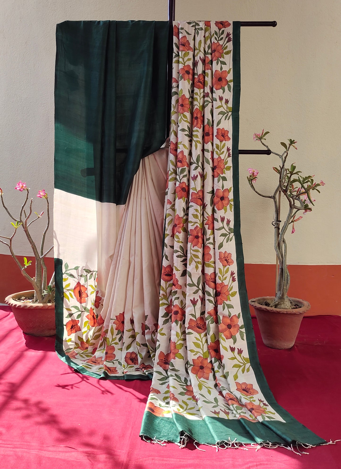 Handcrafted Saree: A Fusion of Painting and Embroidery