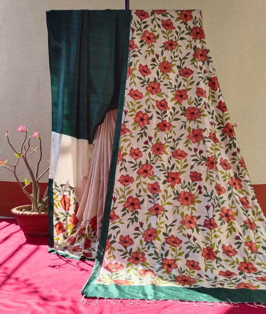 Handcrafted Saree: A Fusion of Painting and Embroidery