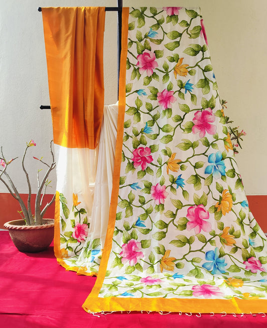 Handcrafted Saree: A Fusion of Painting and Hand Embroidery