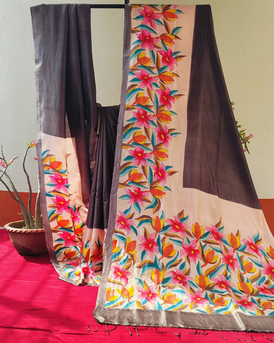 Handcrafted Saree: A Fusion of Painting and Hand Embroidery