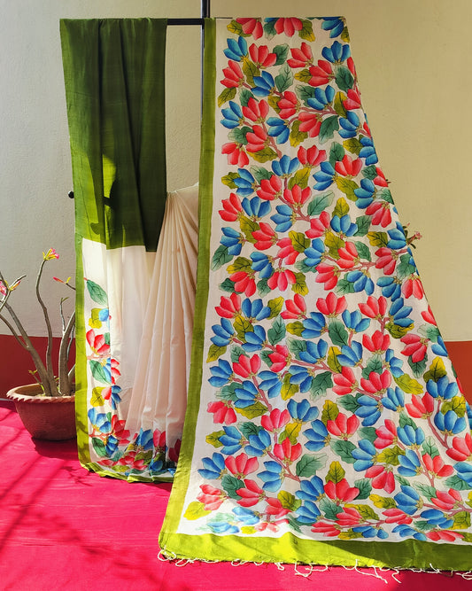 Handcrafted Saree: A Fusion of Painting and Hand Embroidery