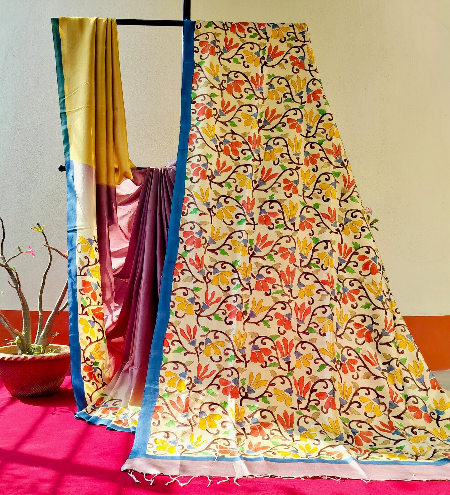 Handcrafted Saree: A Fusion of Painting and Hand Embroidery