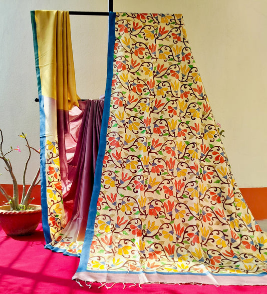 Handcrafted Saree: A Fusion of Painting and Hand Embroidery