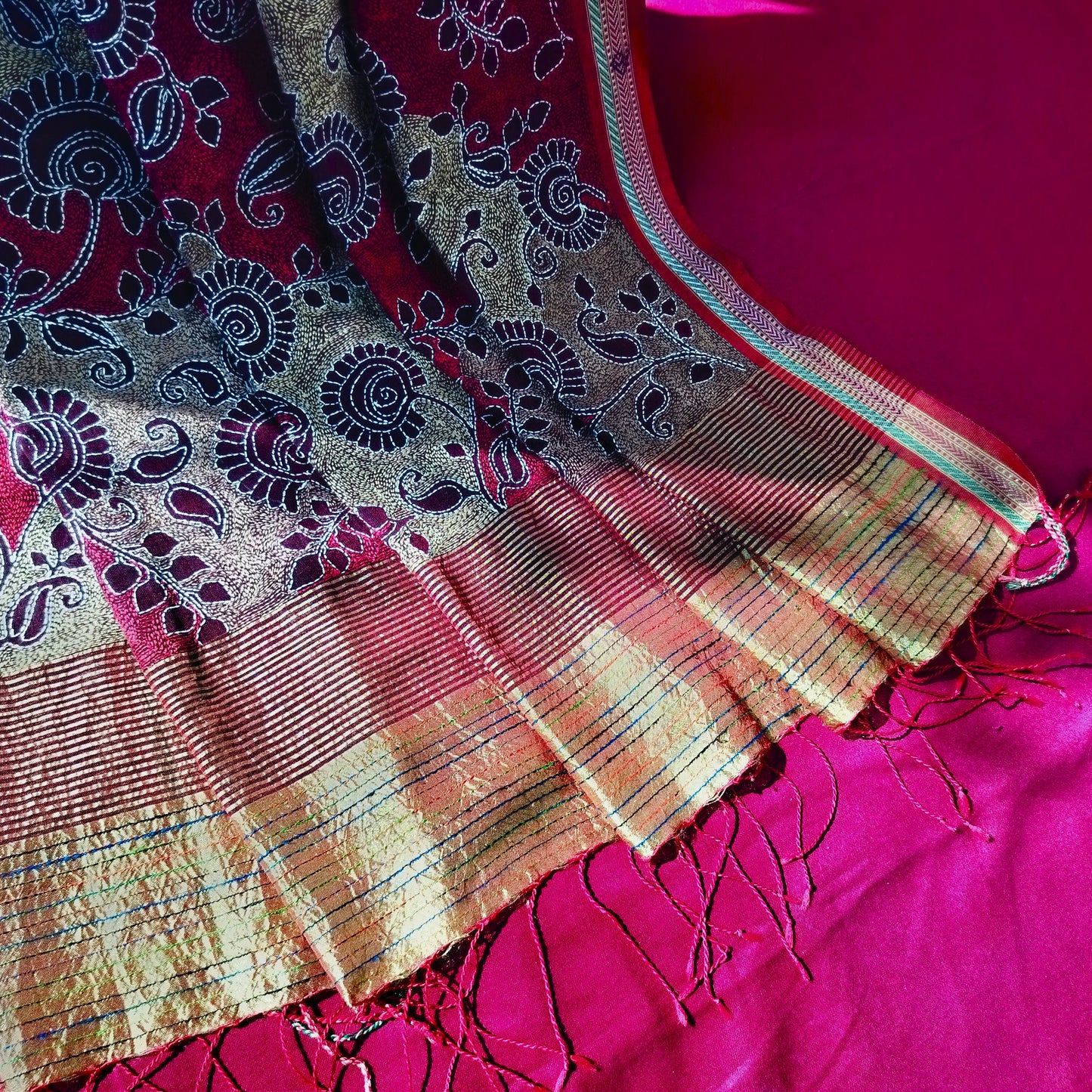 Handcrafted Kantha Saree: Reverse Kantha Delight