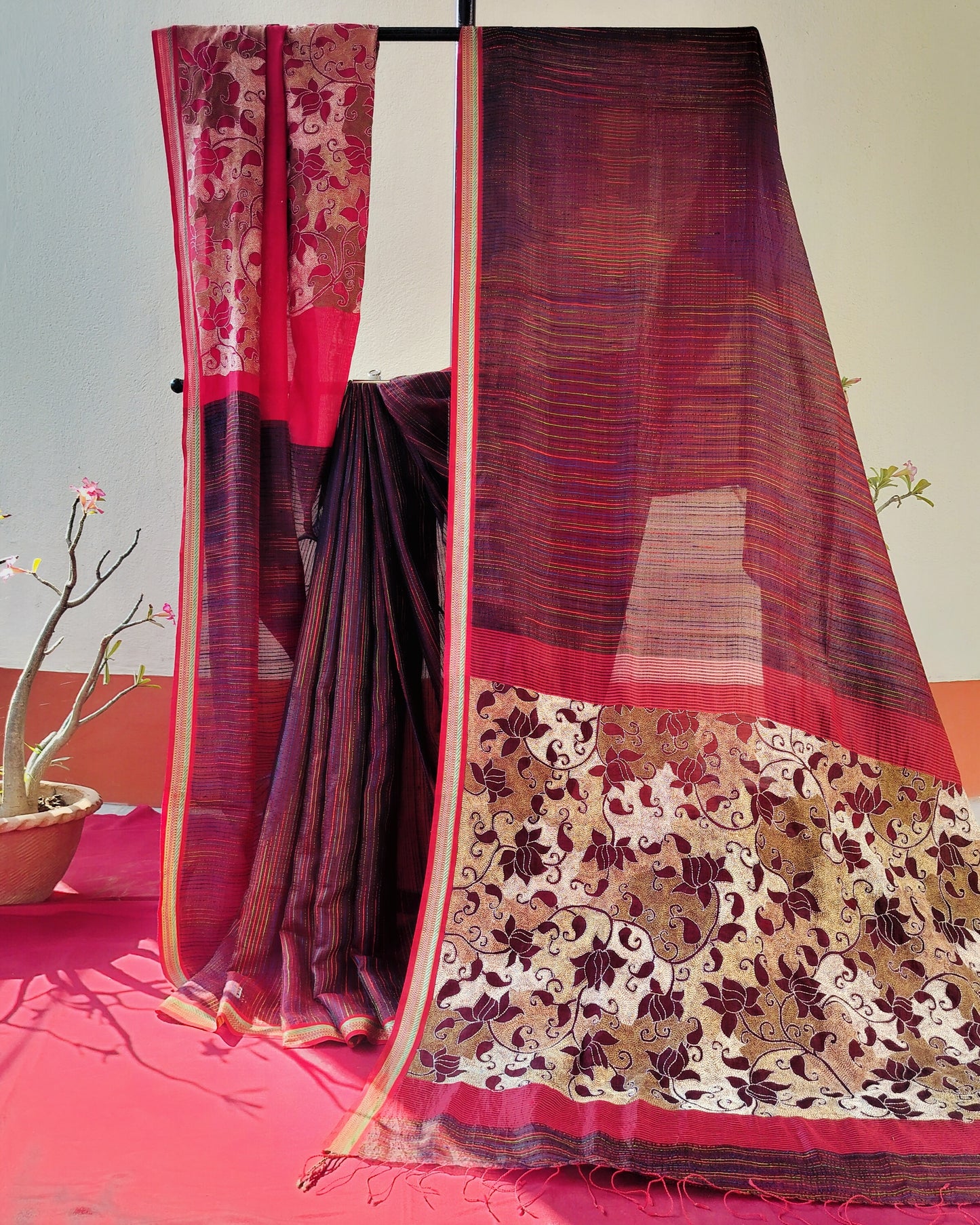 Handcrafted Kantha Saree: Reverse Kantha Delight