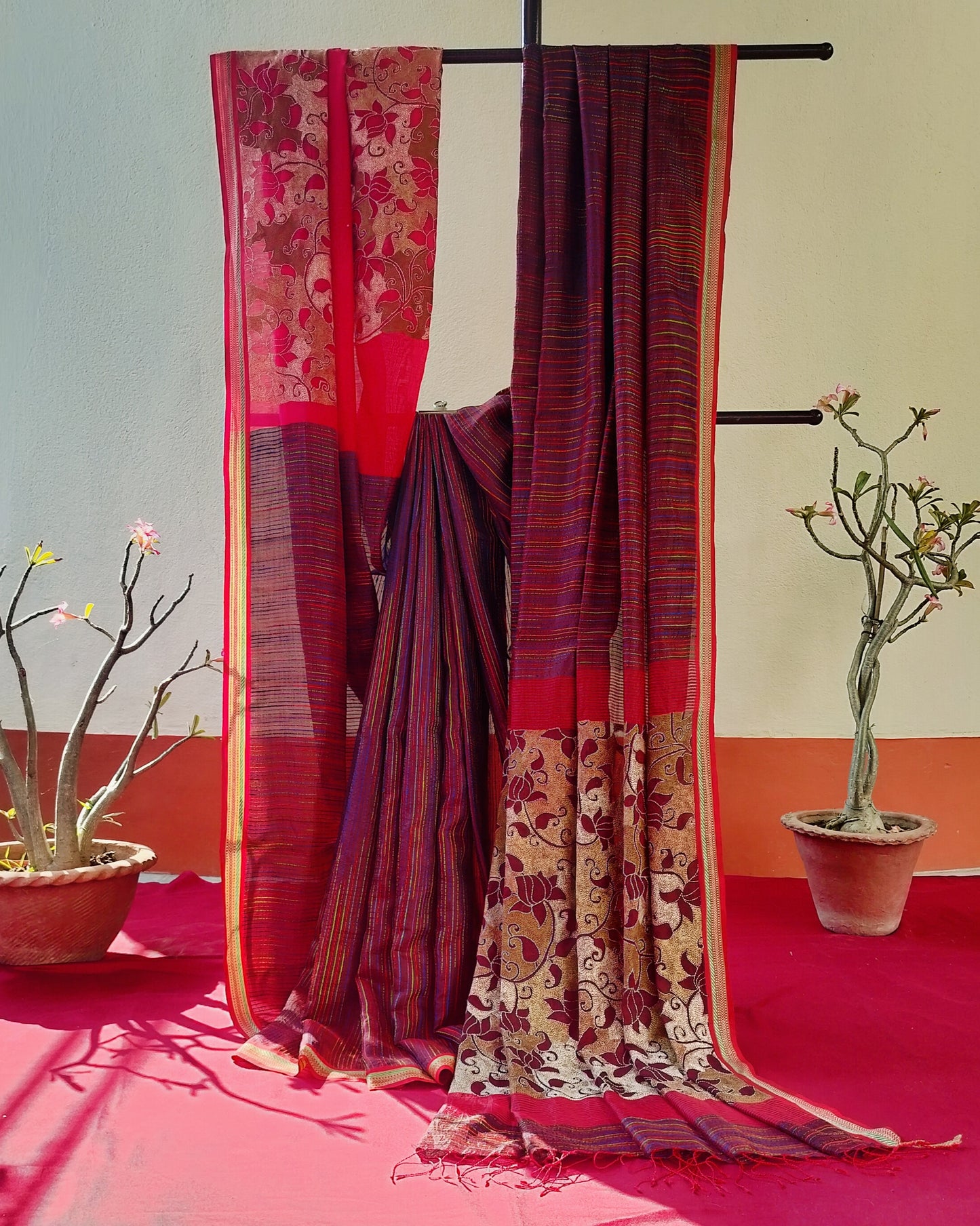 Handcrafted Kantha Saree: Reverse Kantha Delight