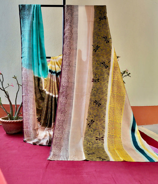 Handcrafted Saree: A Fusion of Block Print and Painting