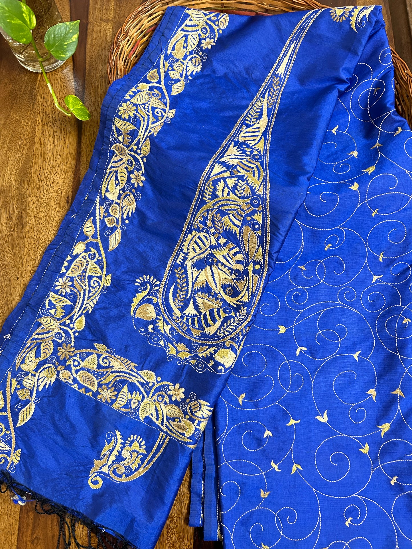 Handcrafted Kantha Saree: Nakshikantha border and pallu