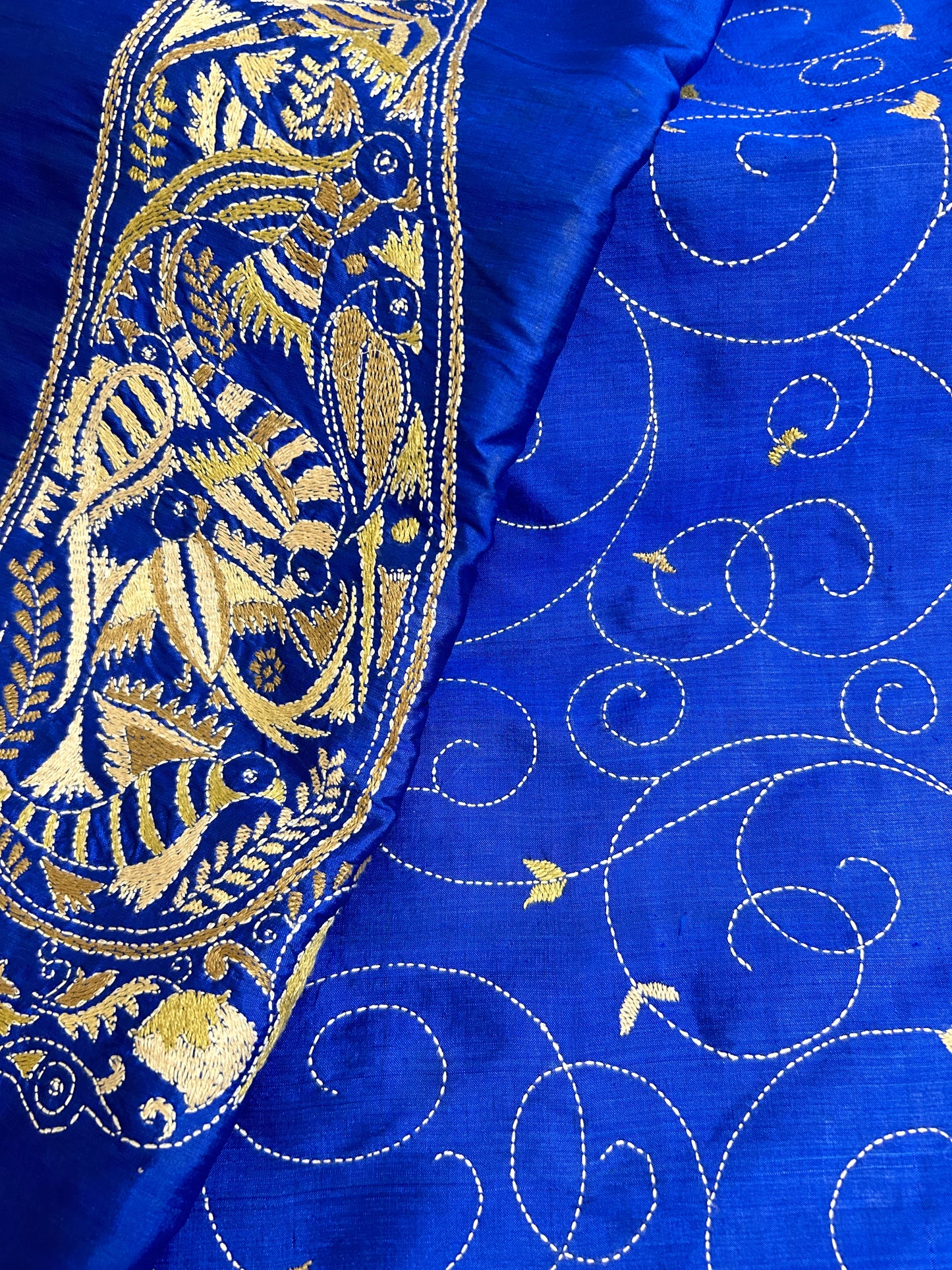 Handcrafted Kantha Saree: Nakshikantha border and pallu