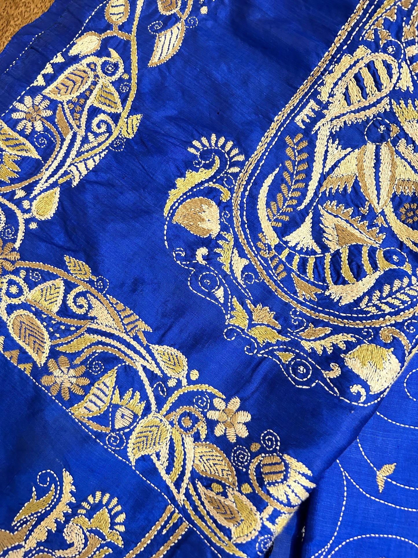 Handcrafted Kantha Saree: Nakshikantha border and pallu