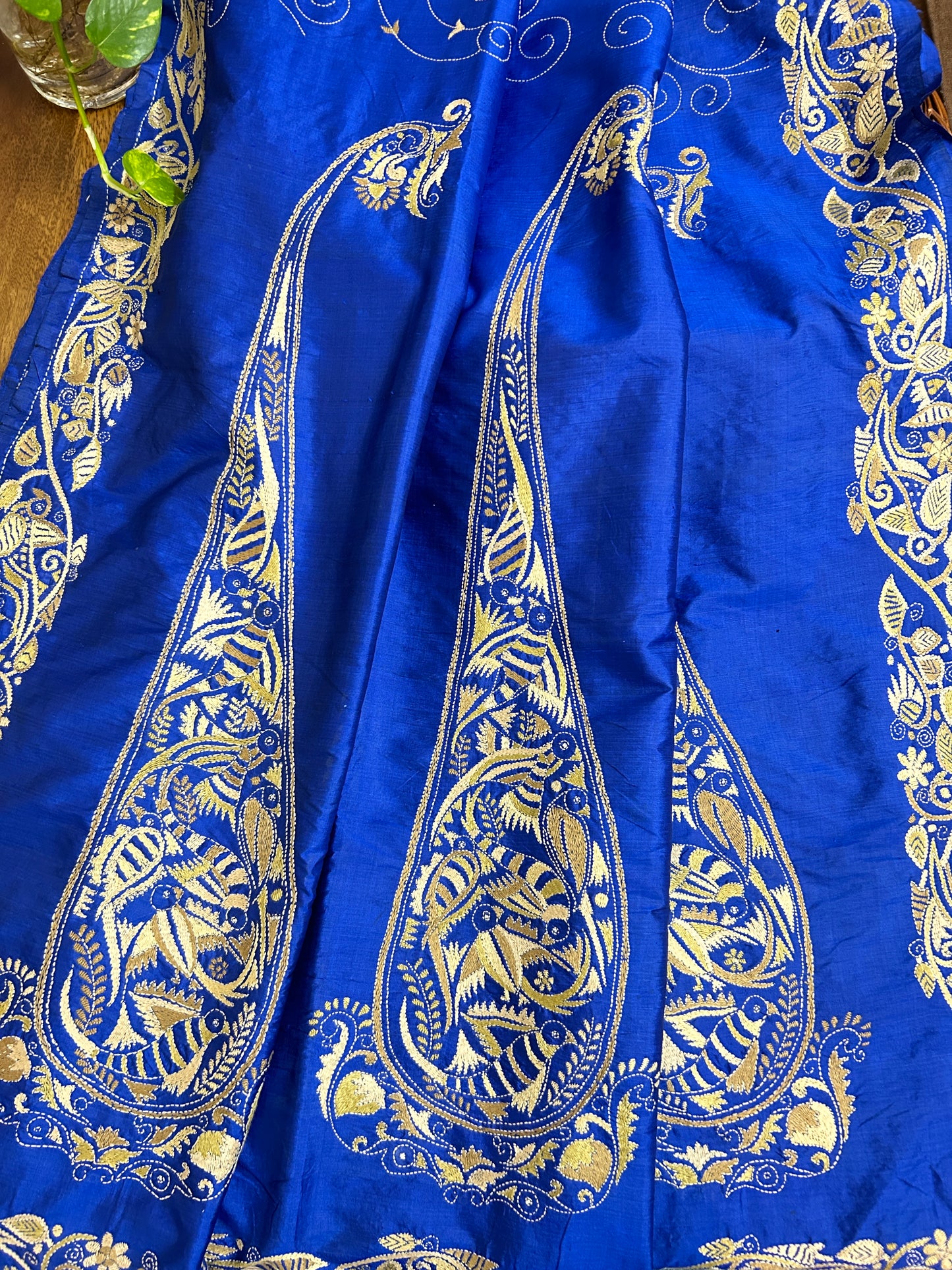 Handcrafted Kantha Saree: Nakshikantha border and pallu