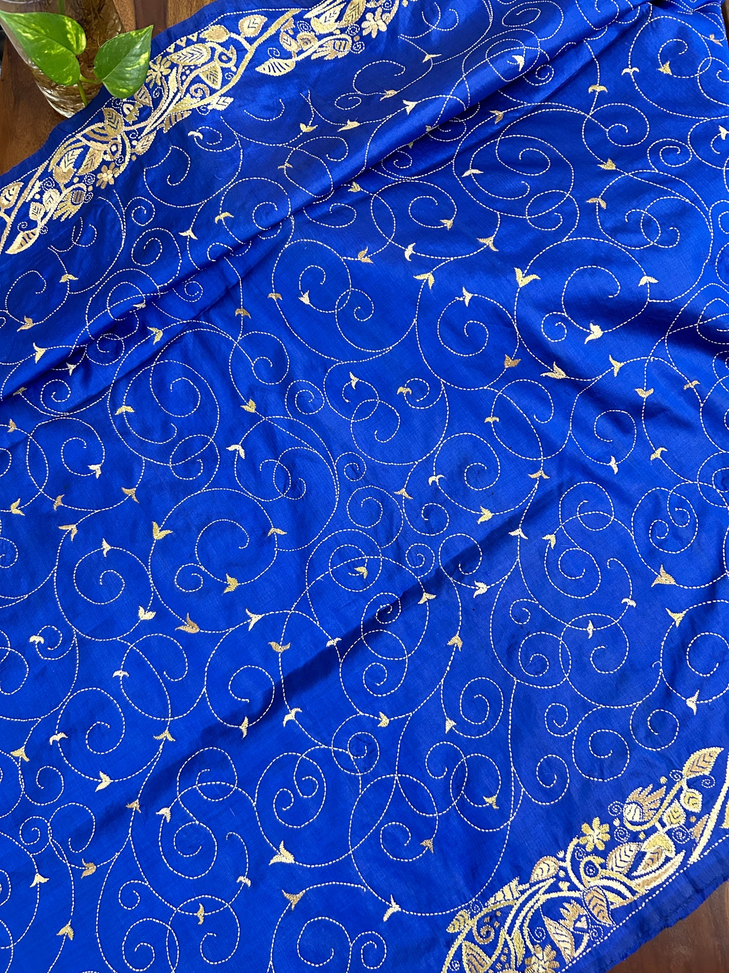 Handcrafted Kantha Saree: Nakshikantha border and pallu
