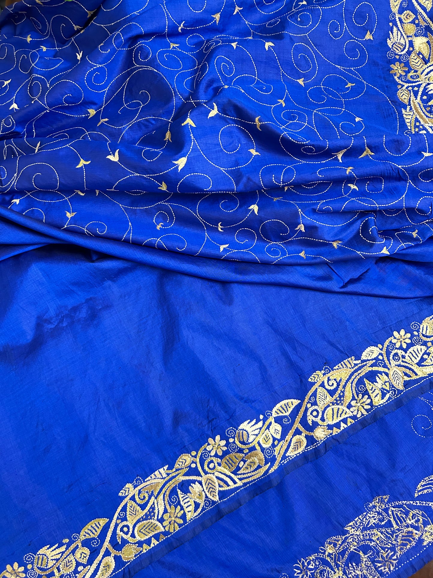 Handcrafted Kantha Saree: Nakshikantha border and pallu