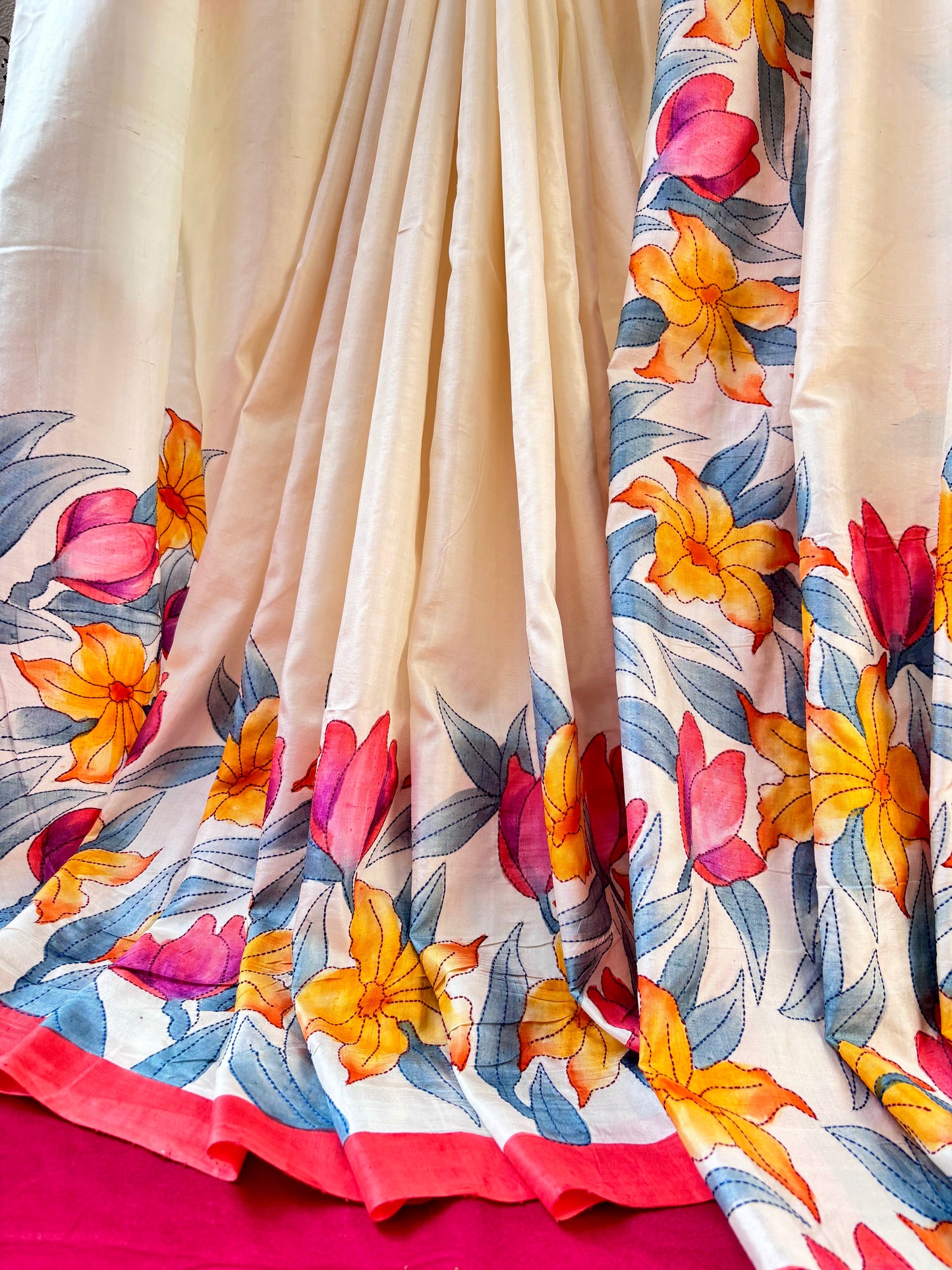 Handcrafted Saree: A Fusion of Painting and Hand Embroidery
