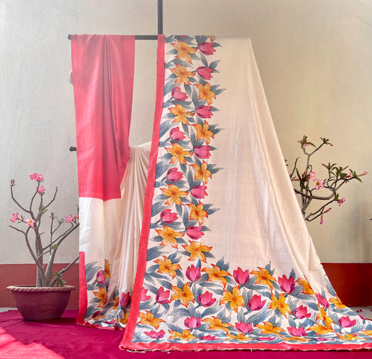 Handcrafted Saree: A Fusion of Painting and Hand Embroidery