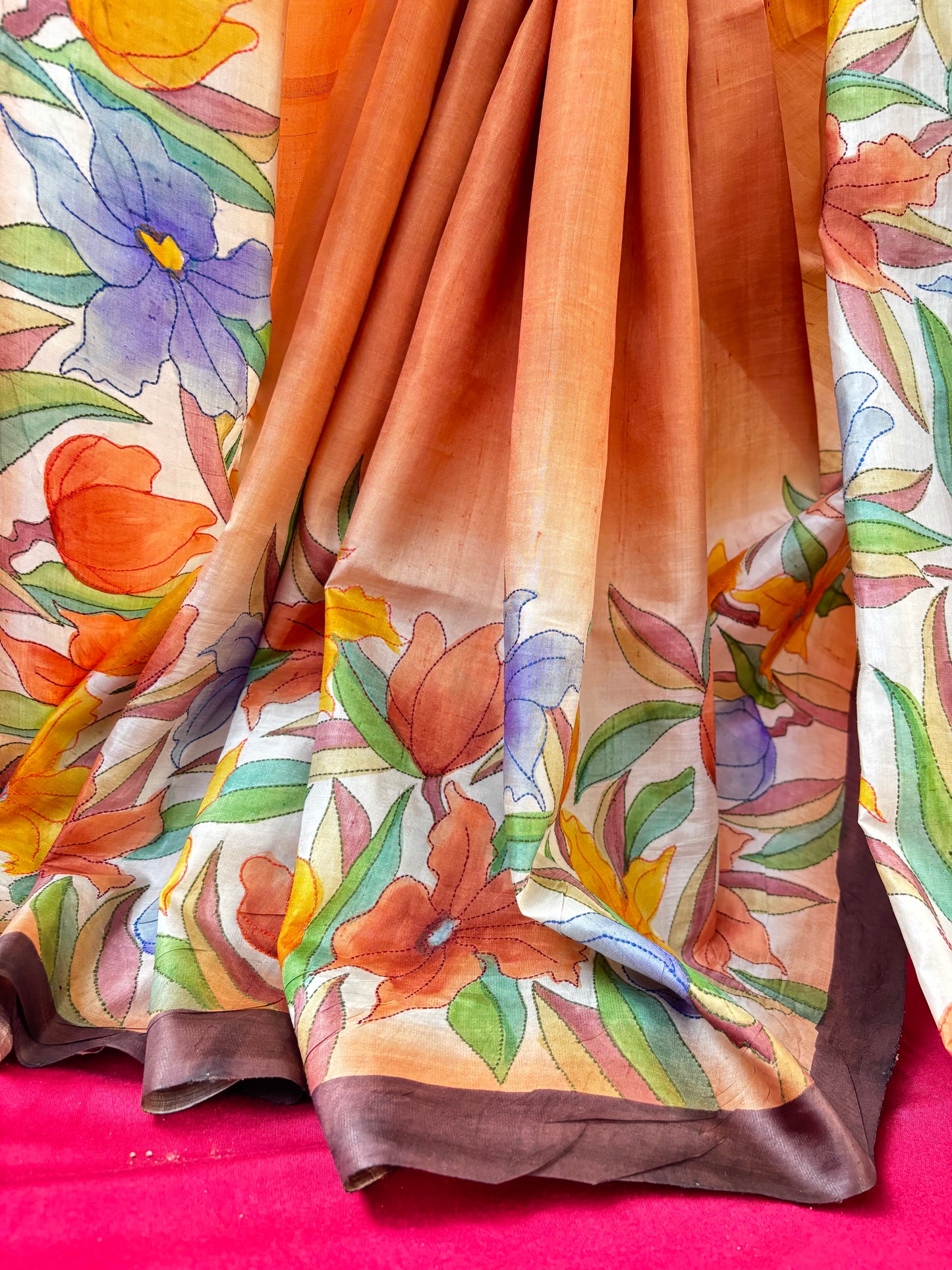 Handcrafted Saree: A Fusion of Painting and Hand Embroidery