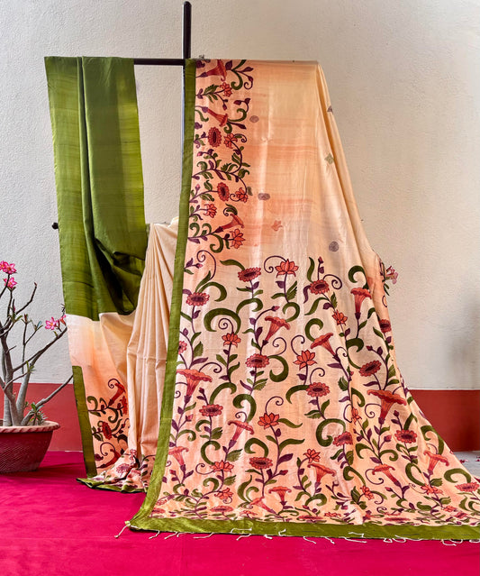 Handcrafted Saree: A Fusion of Painting and Hand Embroidery
