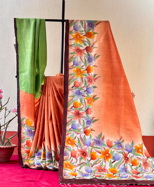 Handcrafted Saree: A Fusion of Painting and Hand Embroidery