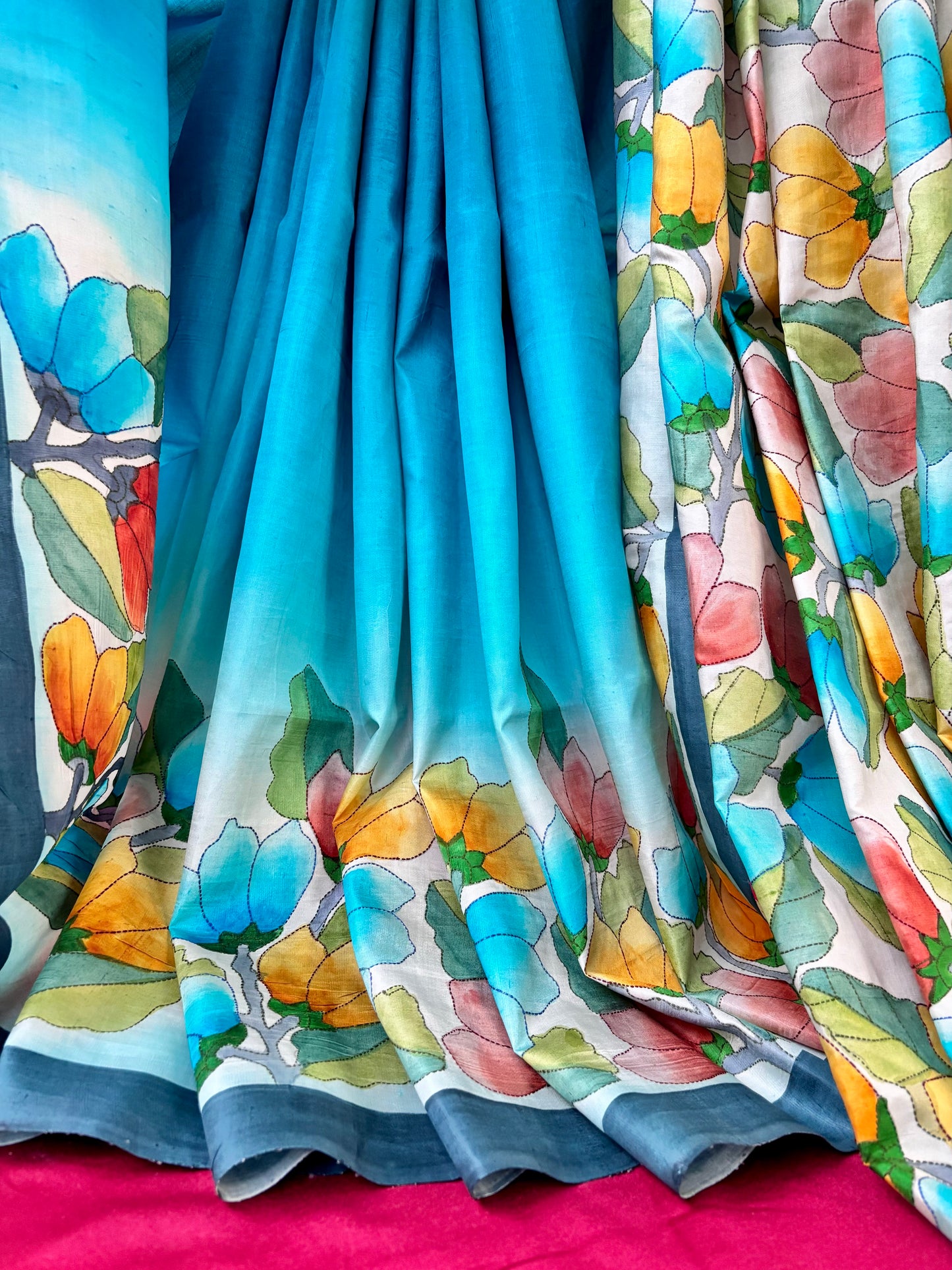 Handcrafted Saree: A Fusion of Painting and Hand Embroidery