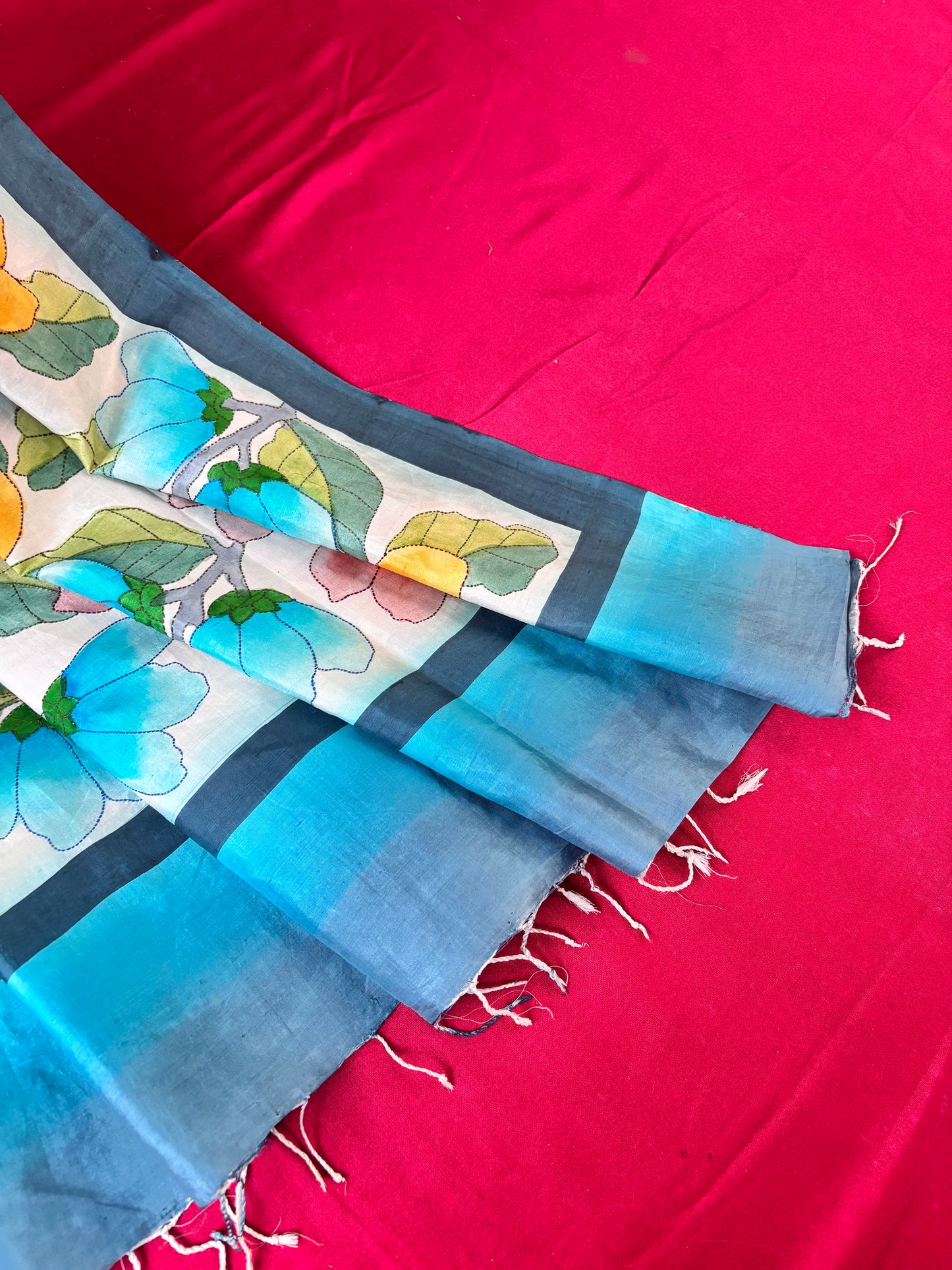 Handcrafted Saree: A Fusion of Painting and Hand Embroidery