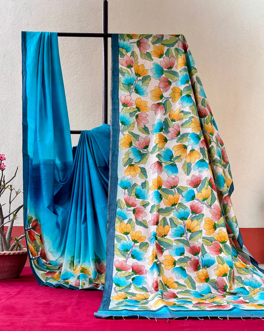 Handcrafted Saree: A Fusion of Painting and Hand Embroidery