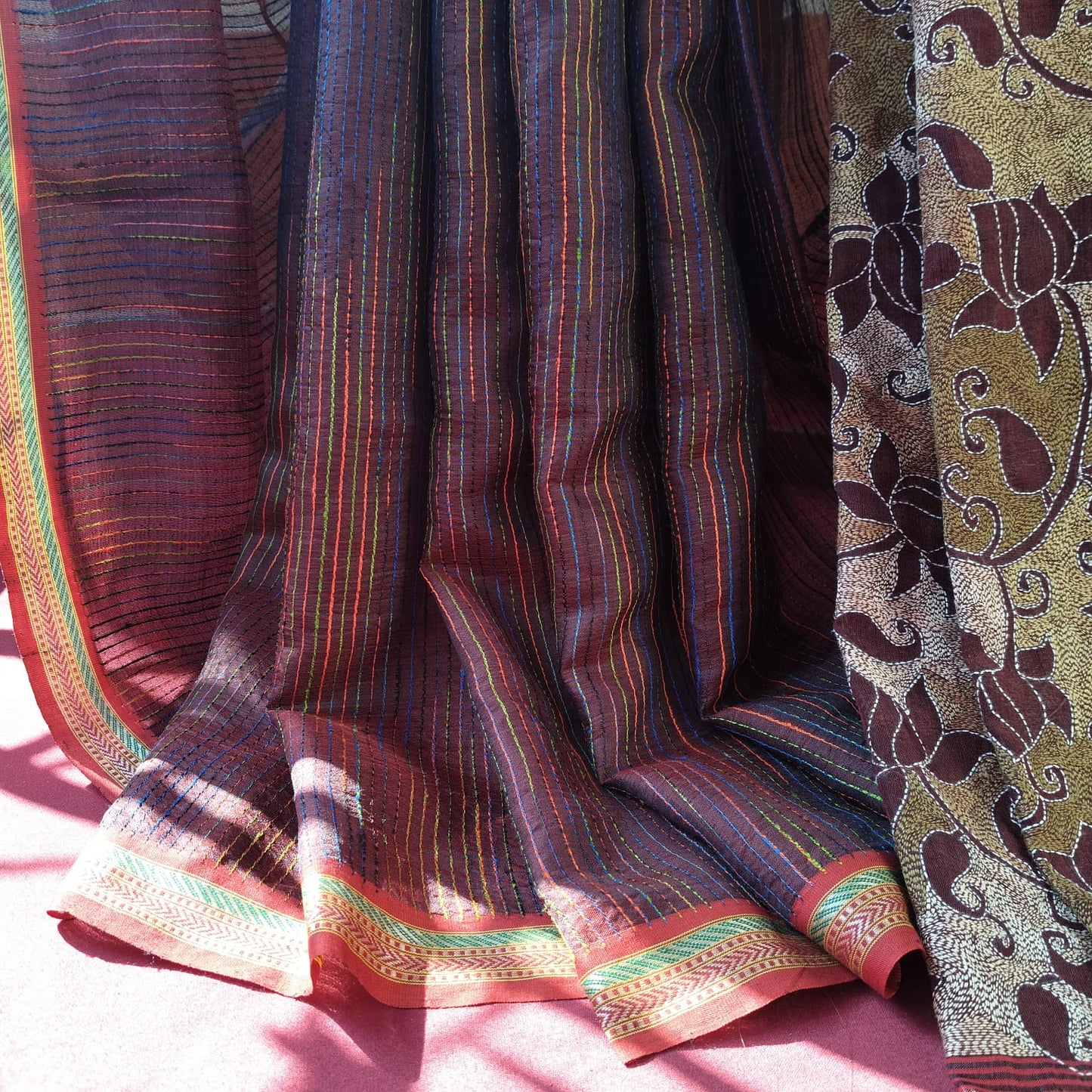 Handcrafted Kantha Saree: Reverse Kantha Delight