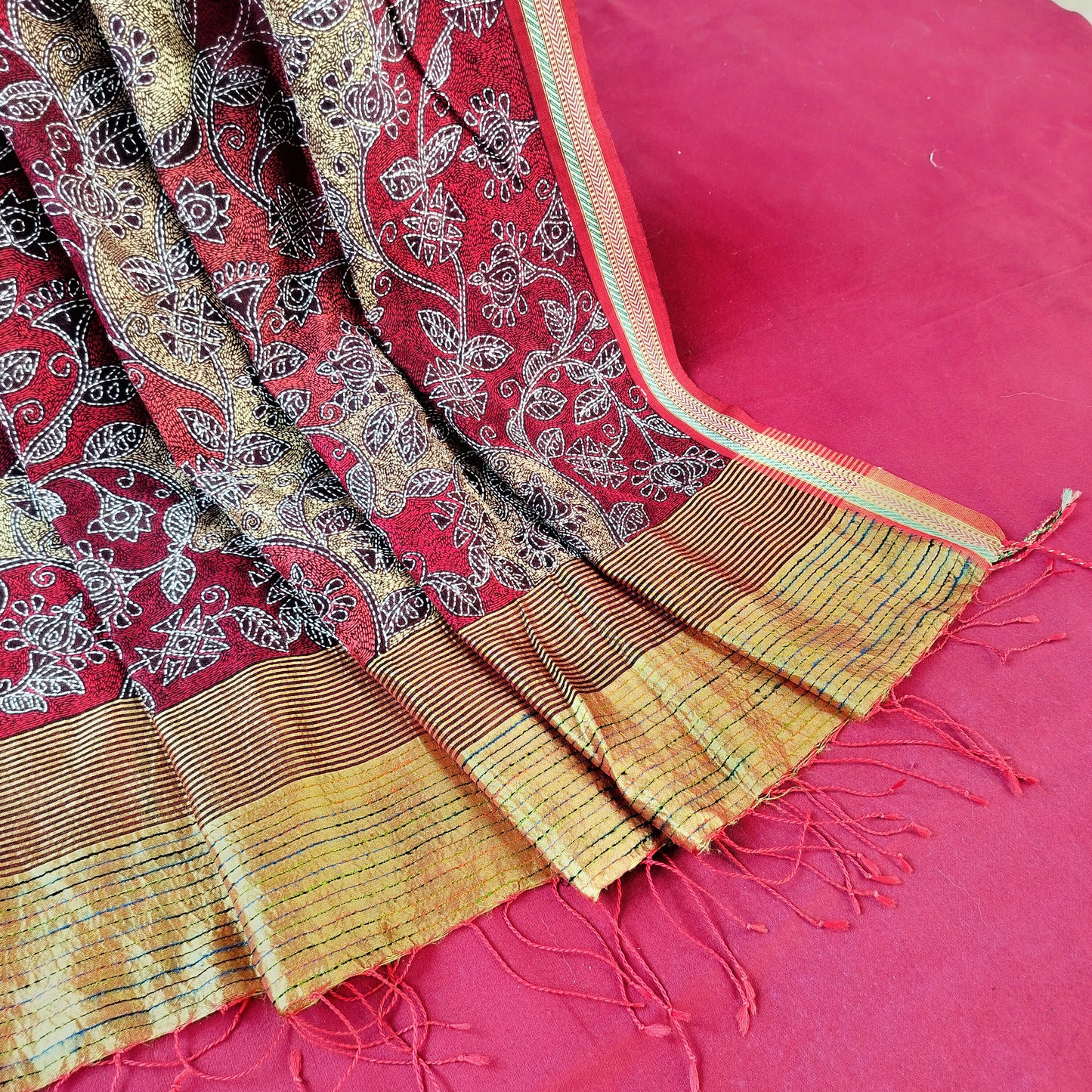 Handcrafted Kantha Saree: Reverse Kantha Delight
