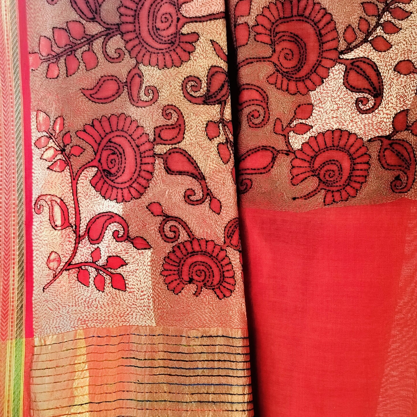 Handcrafted Kantha Saree: Reverse Kantha Delight