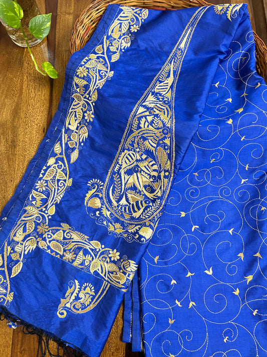 Handcrafted Kantha Saree: Nakshikantha border and pallu