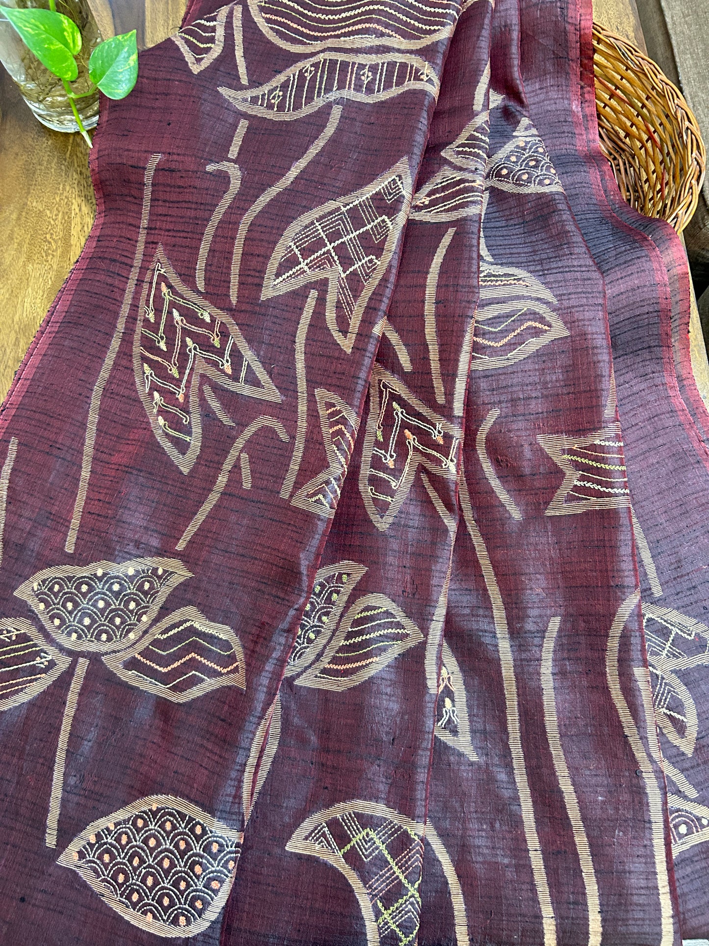 Handcrafted Kantha Saree: Contemporary Jamdani with Kantha