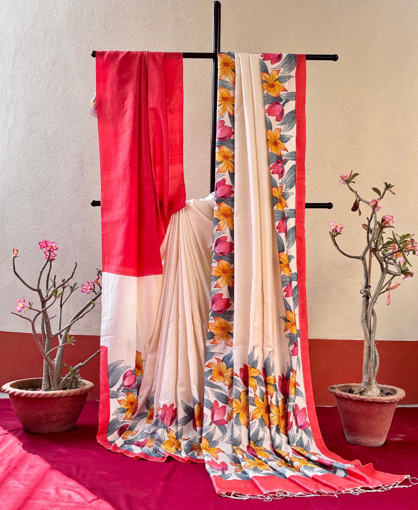 Handcrafted Saree: A Fusion of Painting and Hand Embroidery